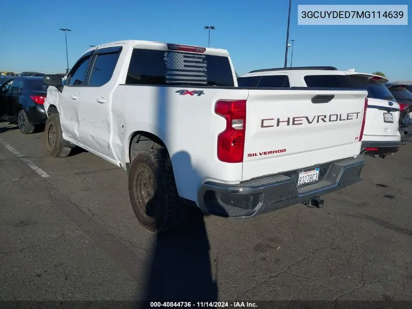 2021 Chevrolet Silverado 1500 4Wd Short Bed Lt VIN: 3GCUYDED7MG114639 Lot: 40844736