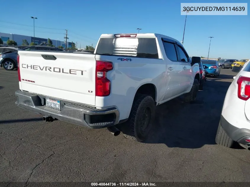 2021 Chevrolet Silverado 1500 4Wd Short Bed Lt VIN: 3GCUYDED7MG114639 Lot: 40844736