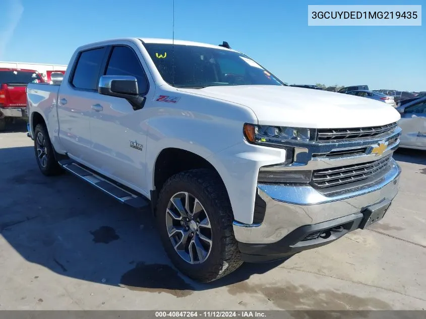 2021 Chevrolet Silverado 1500 4Wd Short Bed Lt VIN: 3GCUYDED1MG219435 Lot: 40847264