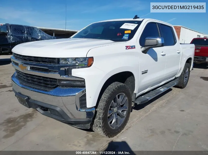 2021 Chevrolet Silverado 1500 4Wd Short Bed Lt VIN: 3GCUYDED1MG219435 Lot: 40847264