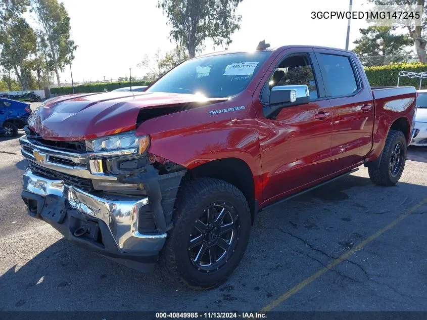 2021 Chevrolet Silverado 1500 2Wd Short Bed Lt VIN: 3GCPWCED1MG147245 Lot: 40849985