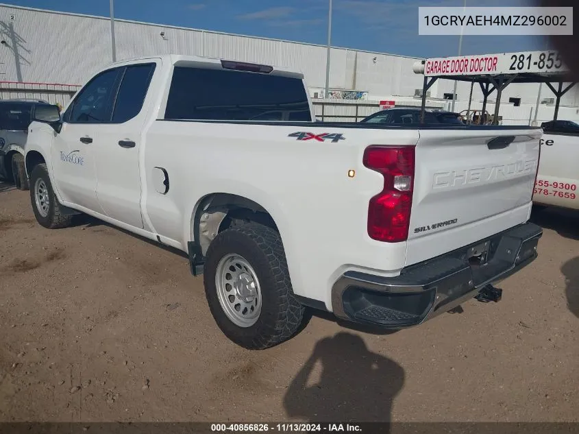 2021 Chevrolet Silverado 1500 4Wd Standard Bed Wt VIN: 1GCRYAEH4MZ296002 Lot: 40856826