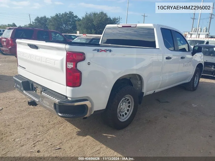 2021 Chevrolet Silverado 1500 4Wd Standard Bed Wt VIN: 1GCRYAEH4MZ296002 Lot: 40856826