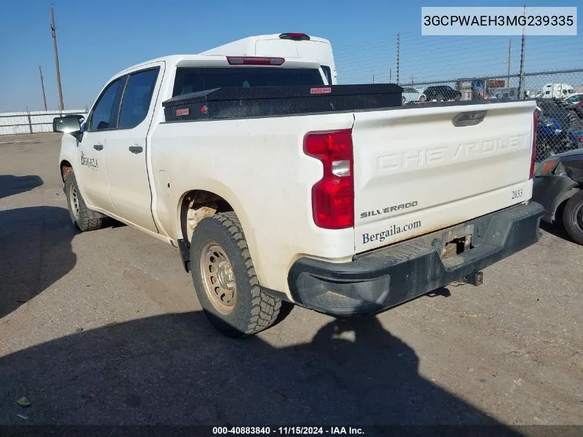 2021 Chevrolet Silverado 1500 2Wd Short Bed Wt VIN: 3GCPWAEH3MG239335 Lot: 40883840