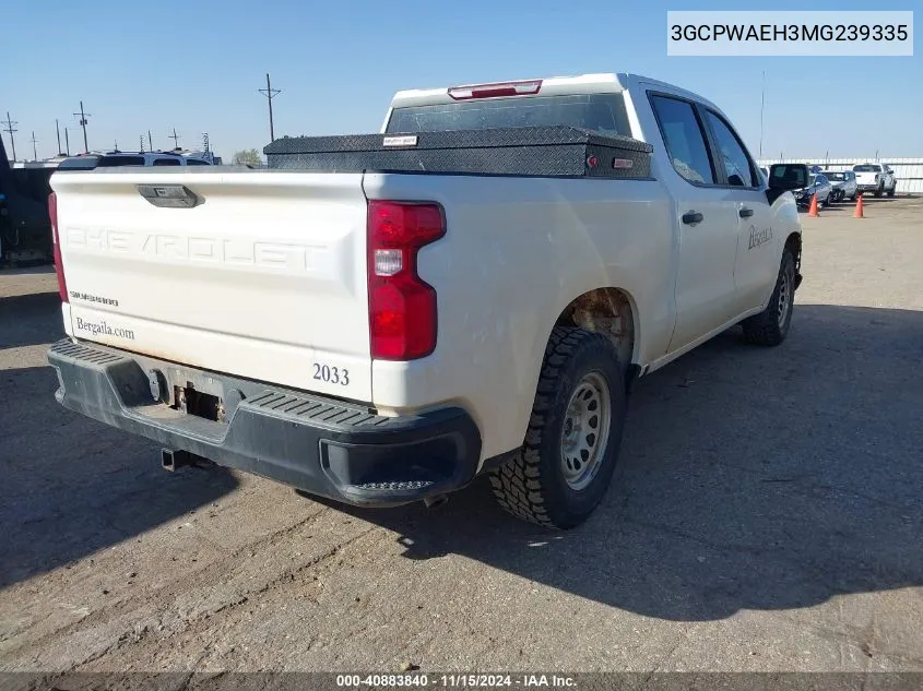 2021 Chevrolet Silverado 1500 2Wd Short Bed Wt VIN: 3GCPWAEH3MG239335 Lot: 40883840