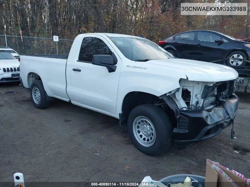 2021 Chevrolet Silverado 1500 2Wd Long Bed Wt VIN: 3GCNWAEKXMG333988 Lot: 40890114