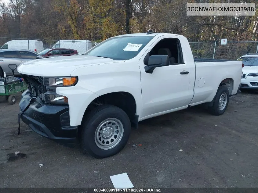 2021 Chevrolet Silverado 1500 2Wd Long Bed Wt VIN: 3GCNWAEKXMG333988 Lot: 40890114