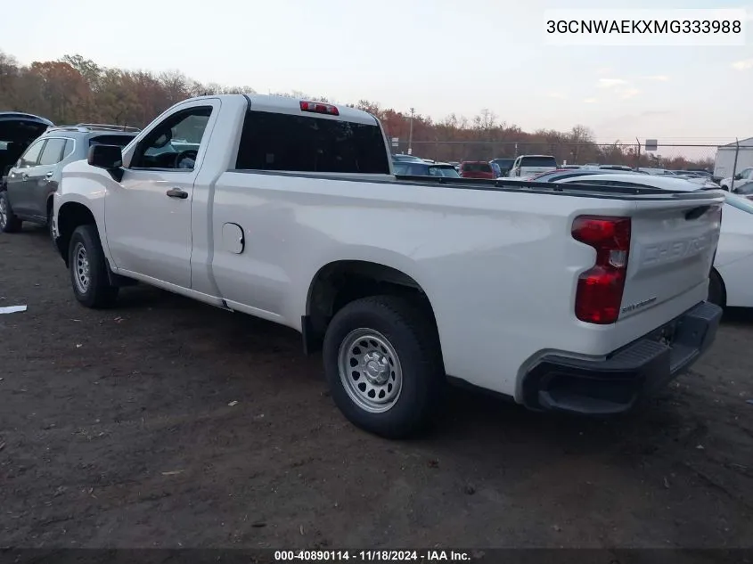 2021 Chevrolet Silverado 1500 2Wd Long Bed Wt VIN: 3GCNWAEKXMG333988 Lot: 40890114