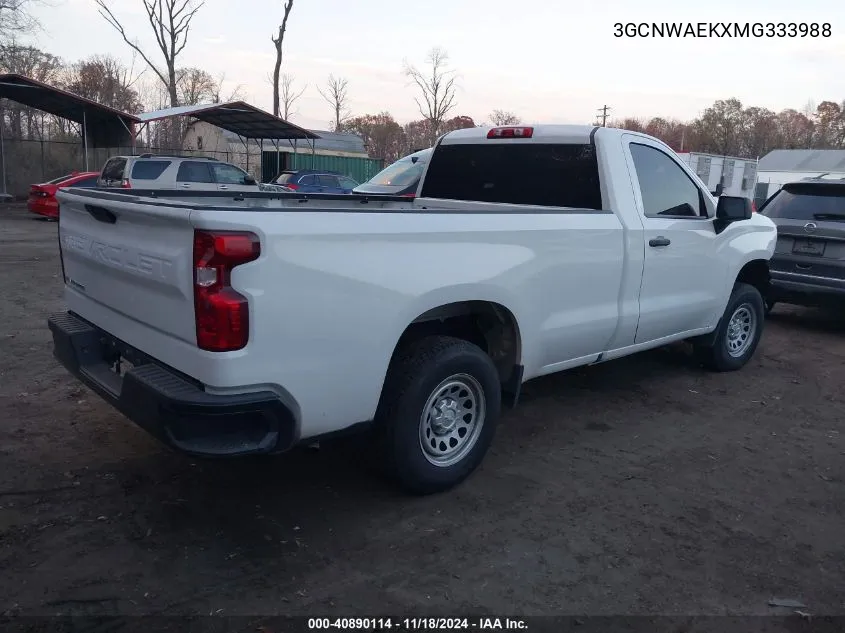 2021 Chevrolet Silverado 1500 2Wd Long Bed Wt VIN: 3GCNWAEKXMG333988 Lot: 40890114