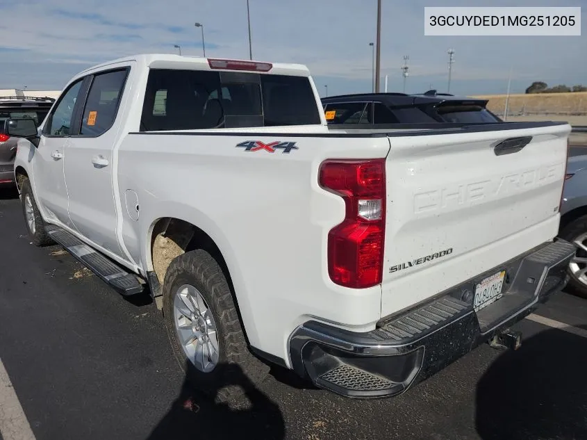 2021 Chevrolet Silverado K1500 Lt VIN: 3GCUYDED1MG251205 Lot: 40895501