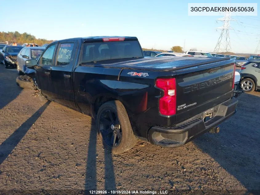 2022 Chevrolet Silverado 1500 VIN: 3GCPDAEK8NG650636 Lot: 12129926