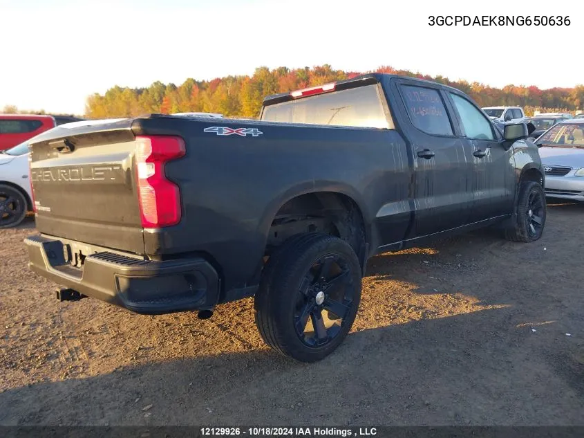 2022 Chevrolet Silverado 1500 VIN: 3GCPDAEK8NG650636 Lot: 12129926