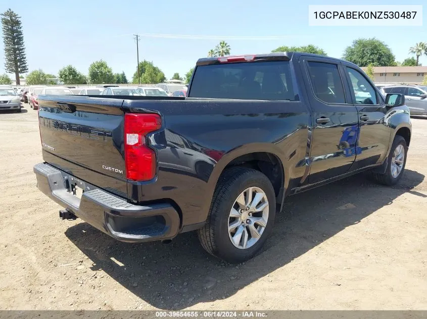 2022 Chevrolet Silverado 1500 2Wd Short Bed Custom VIN: 1GCPABEK0NZ530487 Lot: 39654655