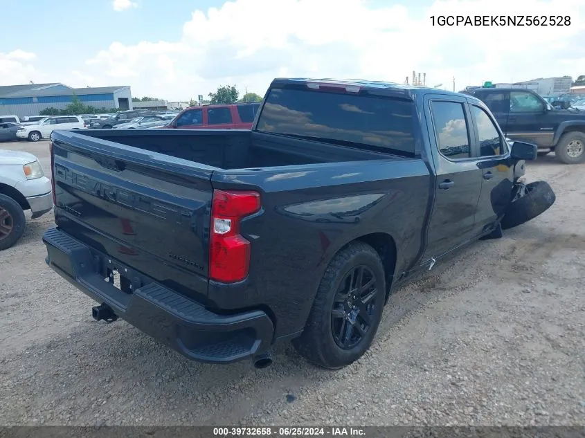 2022 Chevrolet Silverado 1500 2Wd Short Bed Custom VIN: 1GCPABEK5NZ562528 Lot: 39732658