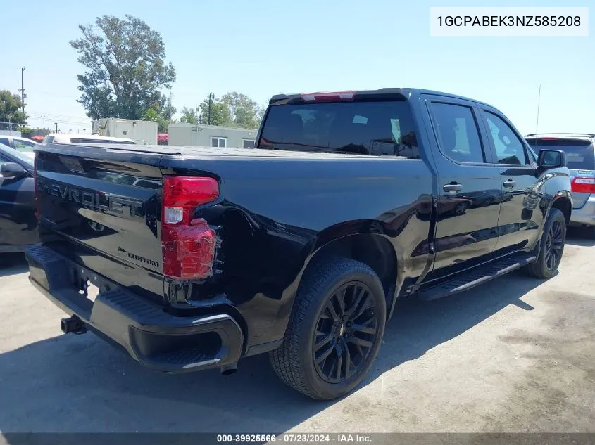 2022 Chevrolet Silverado 1500 2Wd Short Bed Custom VIN: 1GCPABEK3NZ585208 Lot: 39925566