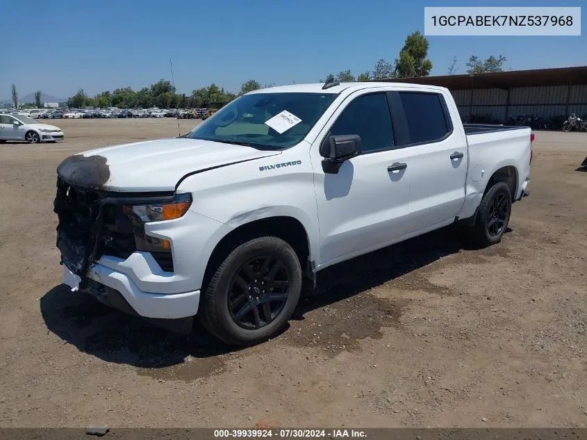 2022 Chevrolet Silverado 1500 2Wd Short Bed Custom VIN: 1GCPABEK7NZ537968 Lot: 39939924