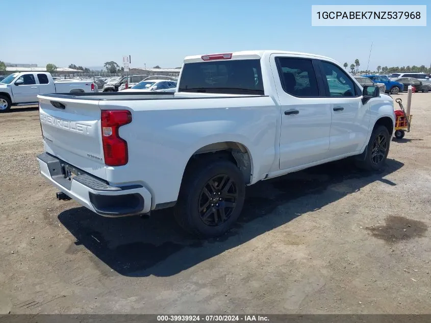 2022 Chevrolet Silverado 1500 2Wd Short Bed Custom VIN: 1GCPABEK7NZ537968 Lot: 39939924