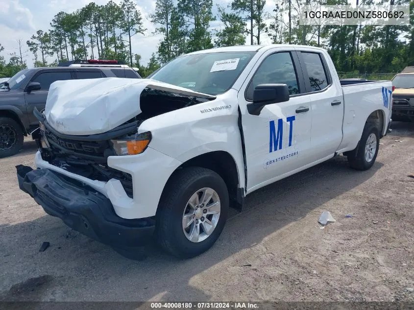 2022 Chevrolet Silverado 1500 Work Truck VIN: 1GCRAAED0NZ580682 Lot: 40008180