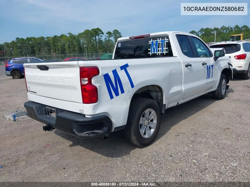 2022 Chevrolet Silverado 1500 Work Truck VIN: 1GCRAAED0NZ580682 Lot: 40008180