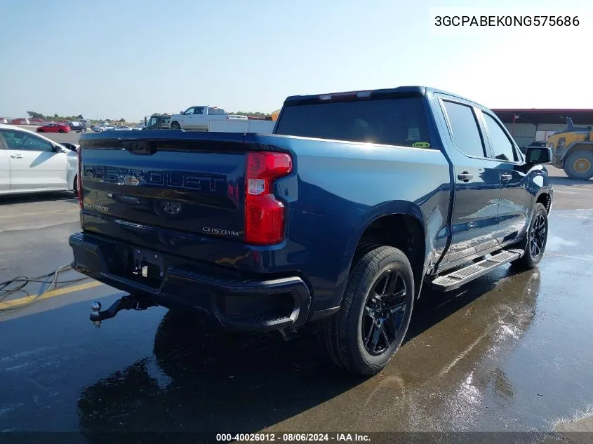 2022 Chevrolet Silverado 1500 2Wd Short Bed Custom VIN: 3GCPABEK0NG575686 Lot: 40026012