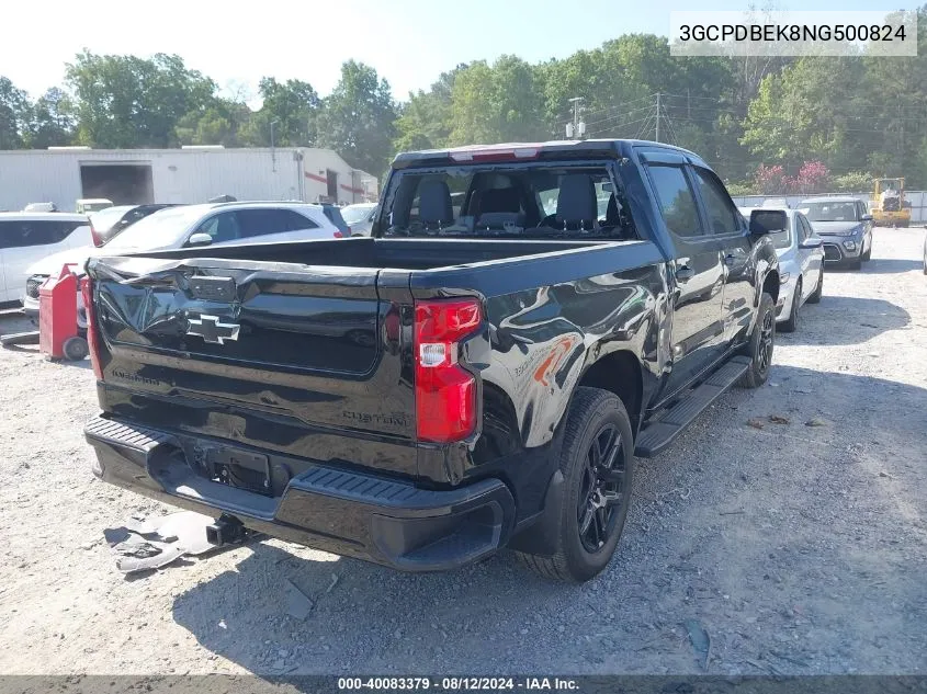 2022 Chevrolet Silverado 1500 4Wd Short Bed Custom VIN: 3GCPDBEK8NG500824 Lot: 40083379