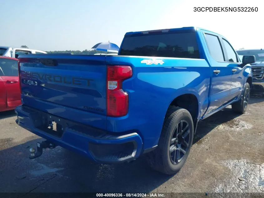 2022 Chevrolet Silverado 1500 4Wd Short Bed Custom VIN: 3GCPDBEK5NG532260 Lot: 40096336