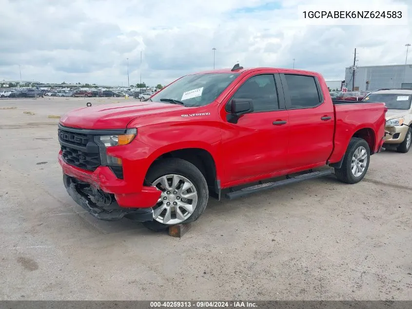 2022 Chevrolet Silverado C1500 Custom VIN: 1GCPABEK6NZ624583 Lot: 40259313