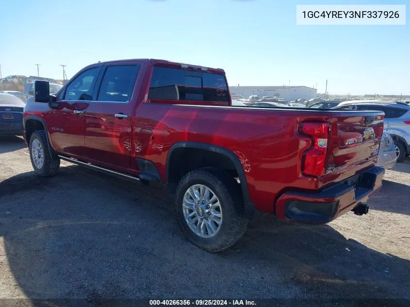 2022 Chevrolet Silverado 2500Hd 4Wd Standard Bed High Country VIN: 1GC4YREY3NF337926 Lot: 40266356