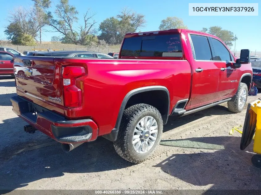 2022 Chevrolet Silverado 2500Hd 4Wd Standard Bed High Country VIN: 1GC4YREY3NF337926 Lot: 40266356