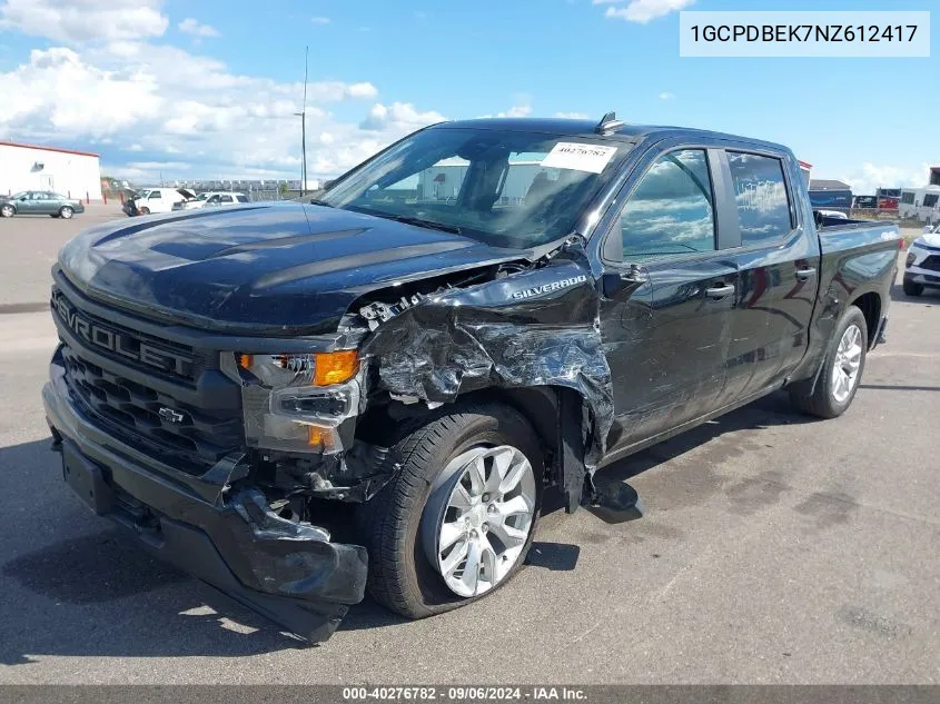 2022 Chevrolet Silverado 1500 4Wd Short Bed Custom VIN: 1GCPDBEK7NZ612417 Lot: 40276782