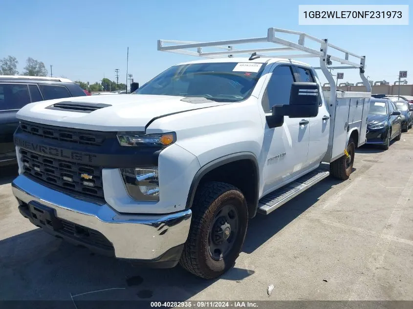 2022 Chevrolet Silverado 2500Hd 2Wd Double Cab Long Bed Wt VIN: 1GB2WLE70NF231973 Lot: 40282935