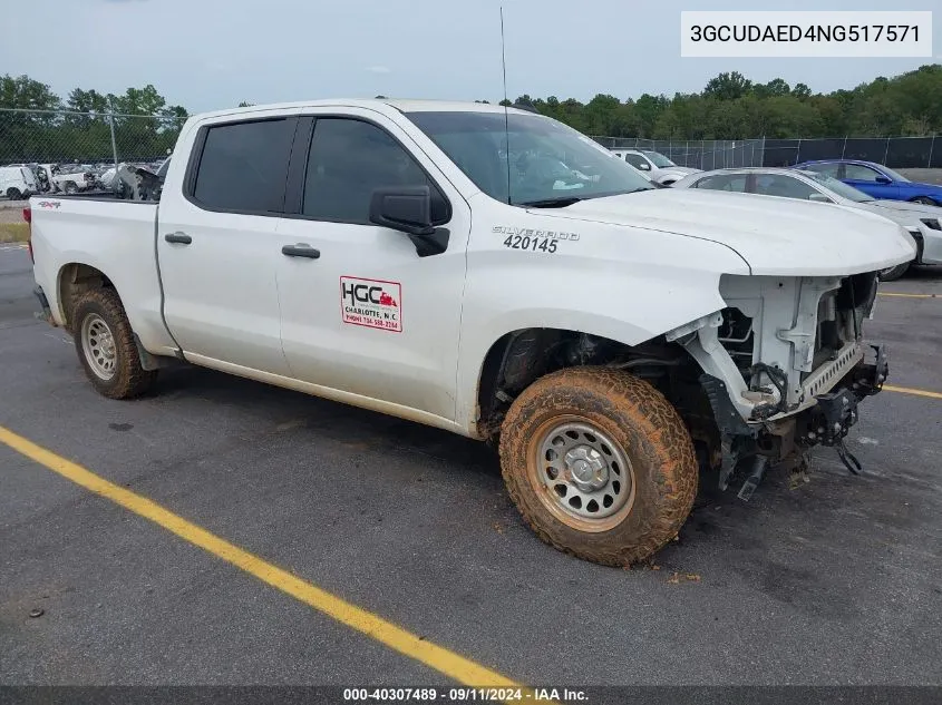 2022 Chevrolet Silverado 1500 4Wd Short Bed Wt/4Wd Standard Bed Wt VIN: 3GCUDAED4NG517571 Lot: 40307489