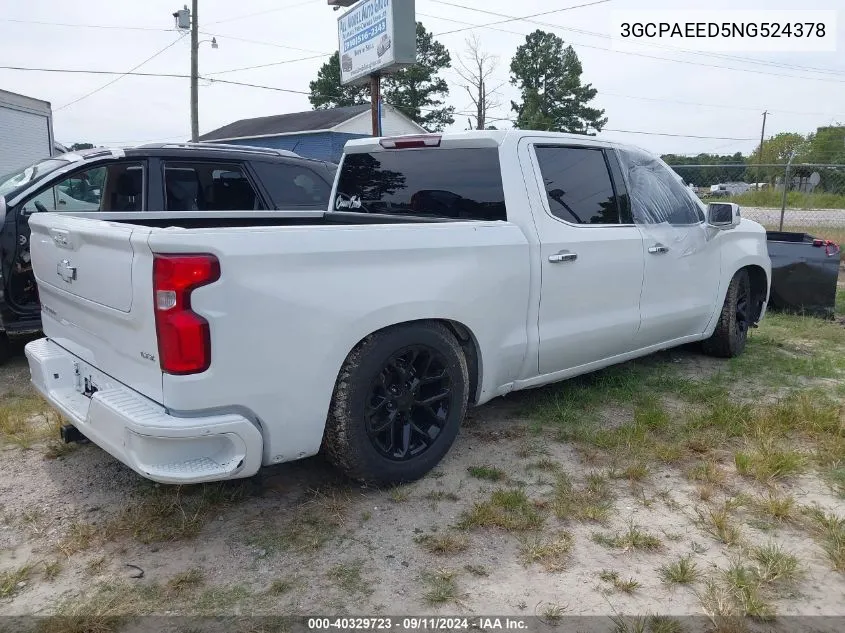 2022 Chevrolet Silverado 1500 2Wd Short Bed Ltz VIN: 3GCPAEED5NG524378 Lot: 40329723