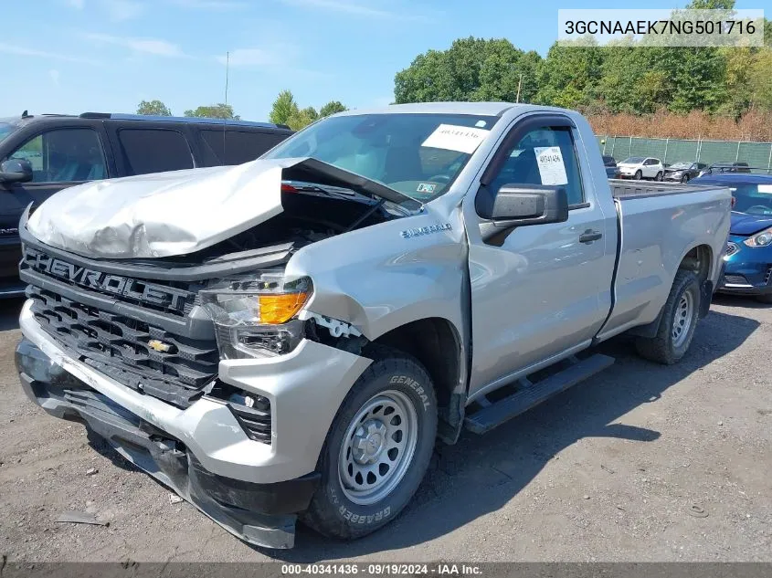 2022 Chevrolet Silverado 1500 2Wd Regular Cab Long Bed Wt VIN: 3GCNAAEK7NG501716 Lot: 40341436