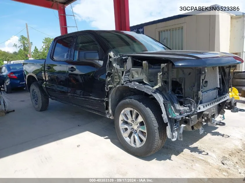 2022 Chevrolet Silverado 1500 2Wd Short Bed Custom VIN: 3GCPABEK3NG523386 Lot: 40353339