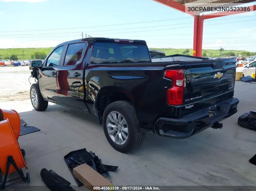 2022 Chevrolet Silverado 1500 2Wd Short Bed Custom VIN: 3GCPABEK3NG523386 Lot: 40353339