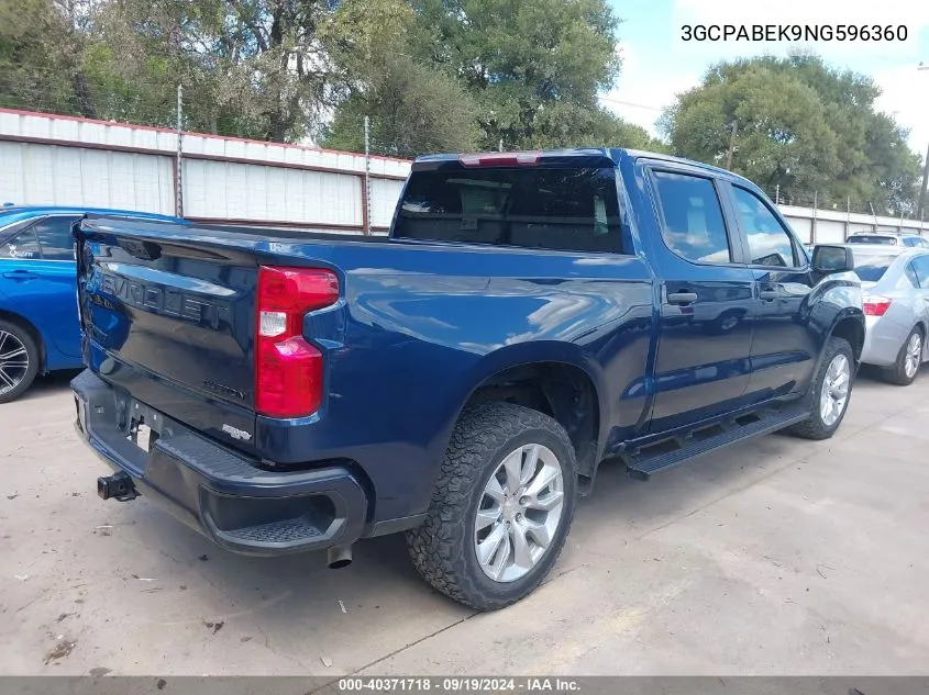 2022 Chevrolet Silverado 1500 2Wd Short Bed Custom VIN: 3GCPABEK9NG596360 Lot: 40371718