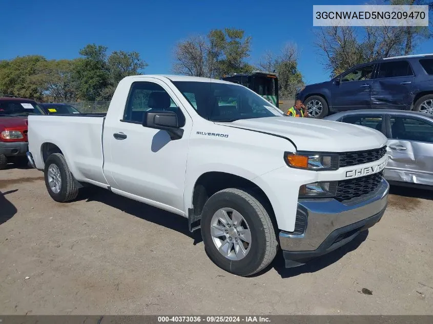 2022 Chevrolet Silverado 1500 Ltd 2Wd Regular Cab Long Bed Wt VIN: 3GCNWAED5NG209470 Lot: 40373036