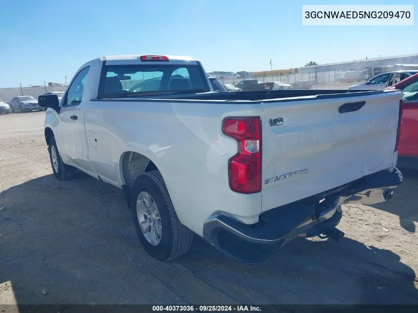 2022 Chevrolet Silverado 1500 Ltd 2Wd Regular Cab Long Bed Wt VIN: 3GCNWAED5NG209470 Lot: 40373036