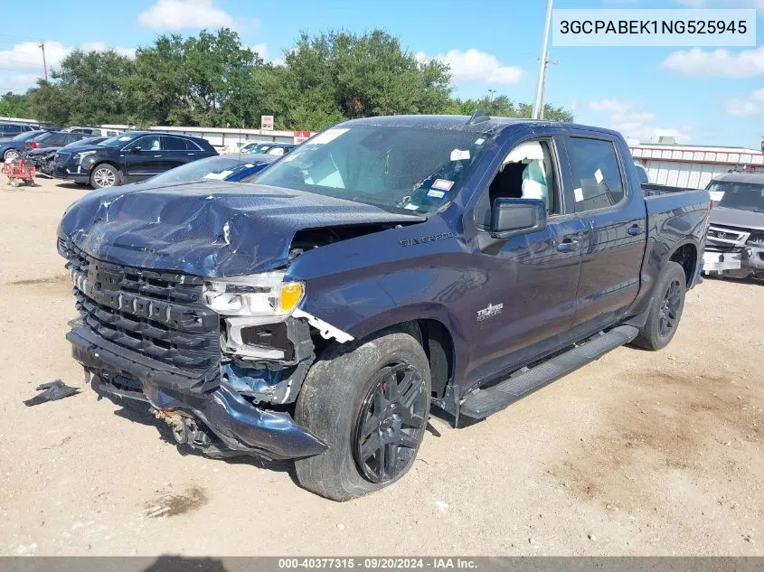 2022 Chevrolet Silverado 1500 2Wd Short Bed Custom VIN: 3GCPABEK1NG525945 Lot: 40377315