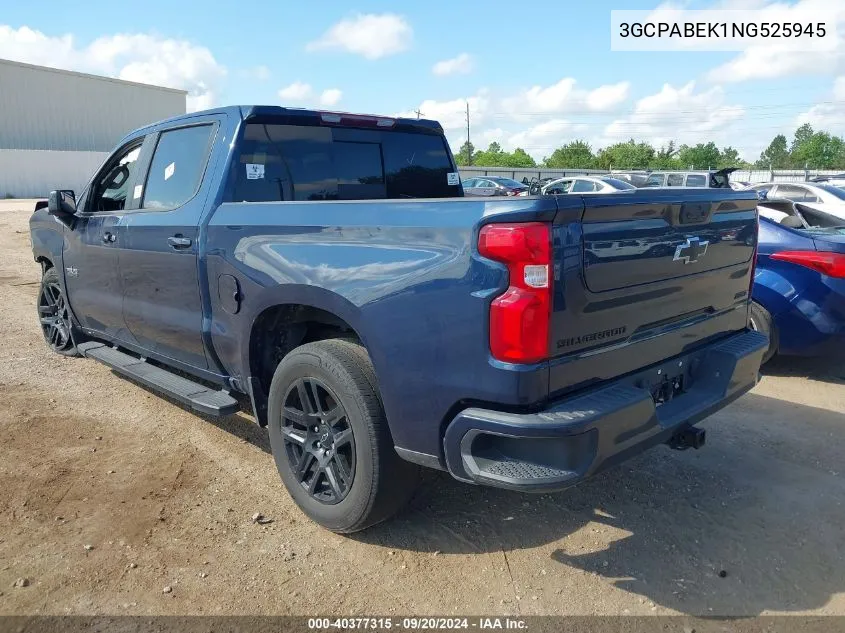 2022 Chevrolet Silverado 1500 2Wd Short Bed Custom VIN: 3GCPABEK1NG525945 Lot: 40377315