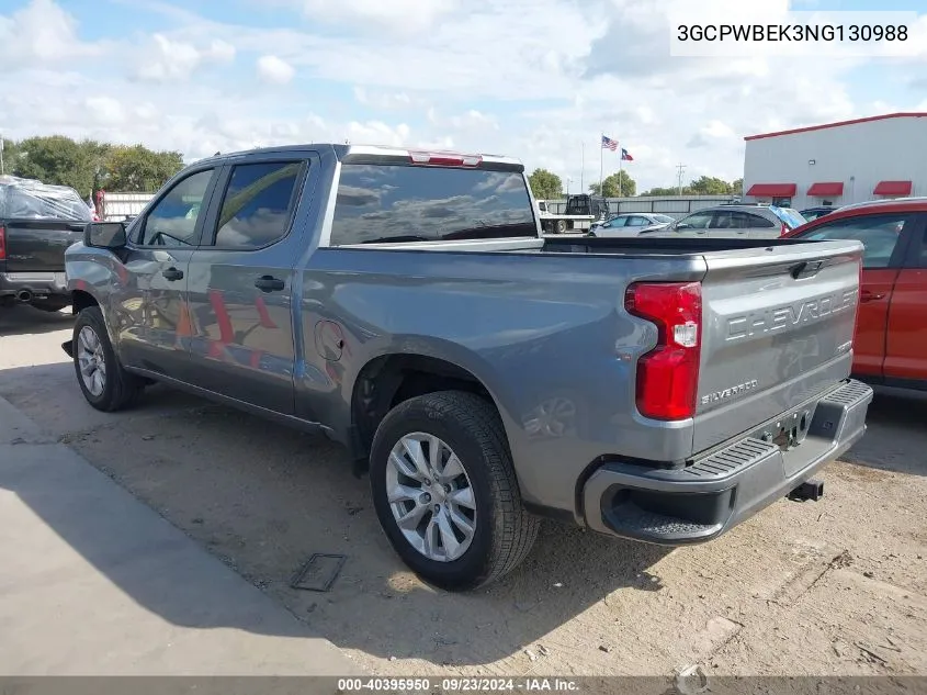 2022 Chevrolet Silverado 1500 Ltd C1500 Custom VIN: 3GCPWBEK3NG130988 Lot: 40395950