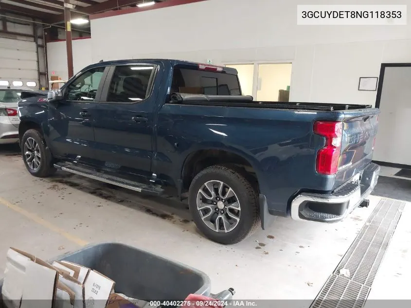 2022 Chevrolet Silverado 1500 Ltd K1500 Lt VIN: 3GCUYDET8NG118353 Lot: 40402275