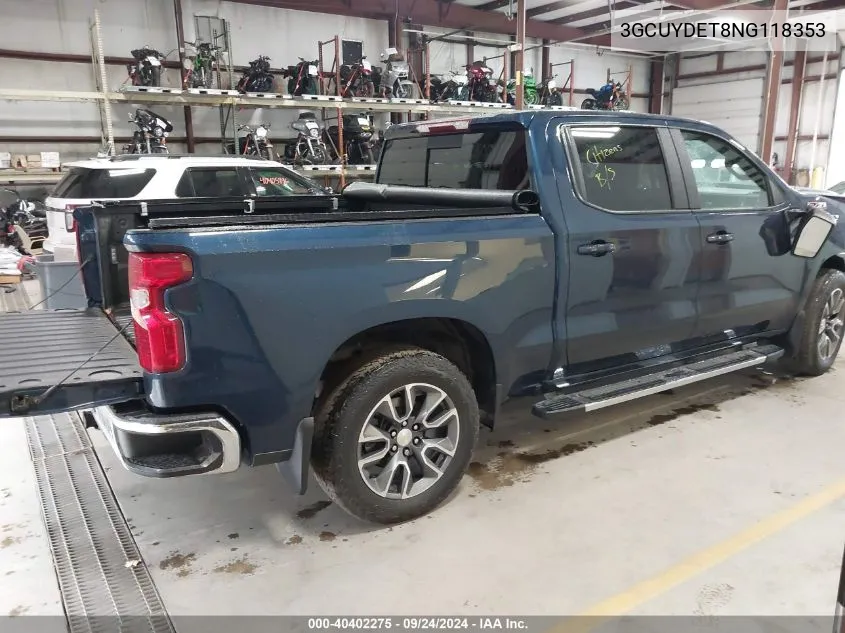 2022 Chevrolet Silverado 1500 Ltd K1500 Lt VIN: 3GCUYDET8NG118353 Lot: 40402275