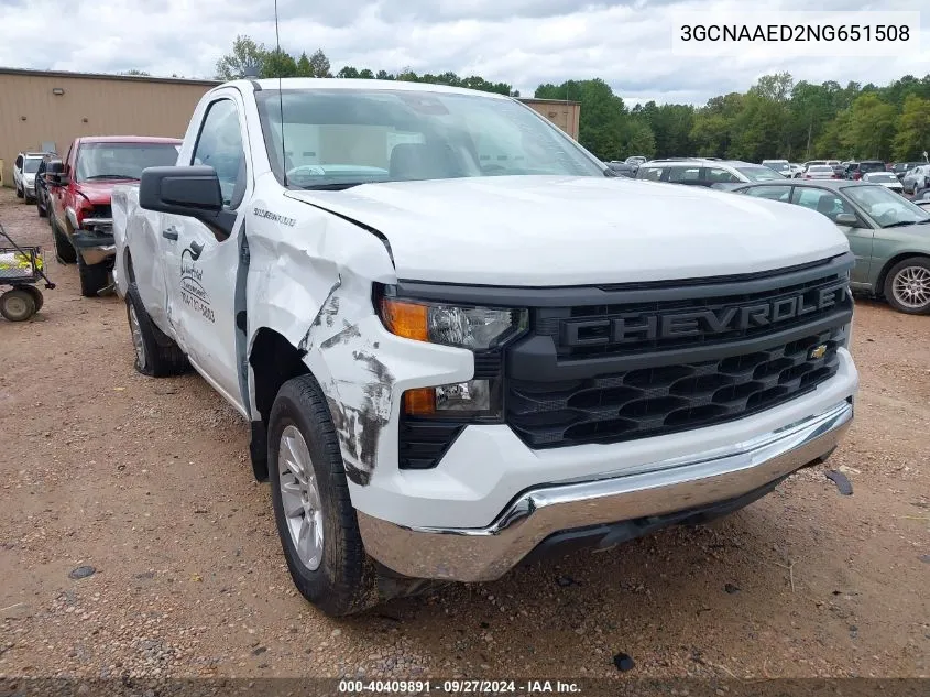 2022 Chevrolet Silverado 1500 2Wd Regular Cab Long Bed Wt VIN: 3GCNAAED2NG651508 Lot: 40409891