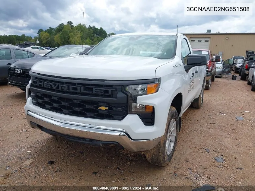 2022 Chevrolet Silverado 1500 2Wd Regular Cab Long Bed Wt VIN: 3GCNAAED2NG651508 Lot: 40409891