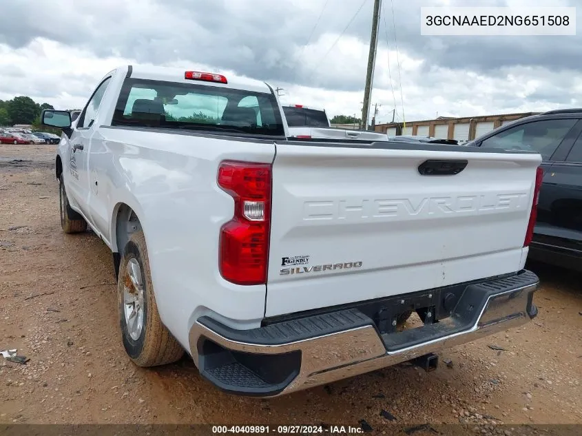 2022 Chevrolet Silverado 1500 2Wd Regular Cab Long Bed Wt VIN: 3GCNAAED2NG651508 Lot: 40409891