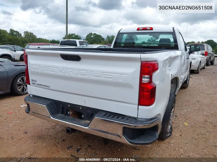 2022 Chevrolet Silverado 1500 2Wd Regular Cab Long Bed Wt VIN: 3GCNAAED2NG651508 Lot: 40409891