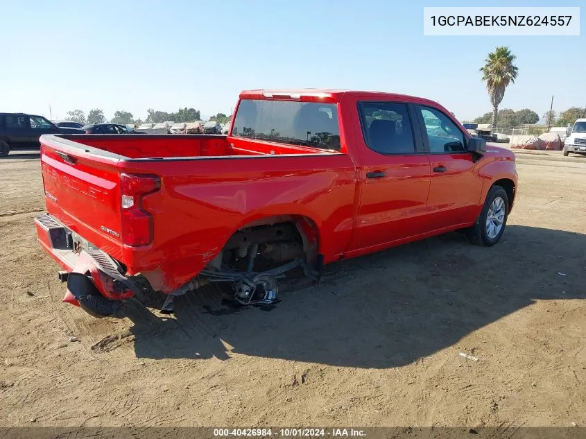 2022 Chevrolet Silverado 1500 2Wd Short Bed Custom VIN: 1GCPABEK5NZ624557 Lot: 40426984