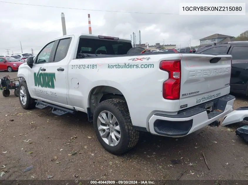 2022 Chevrolet Silverado 1500 Ltd K1500 Custom VIN: 1GCRYBEK0NZ215080 Lot: 40443909